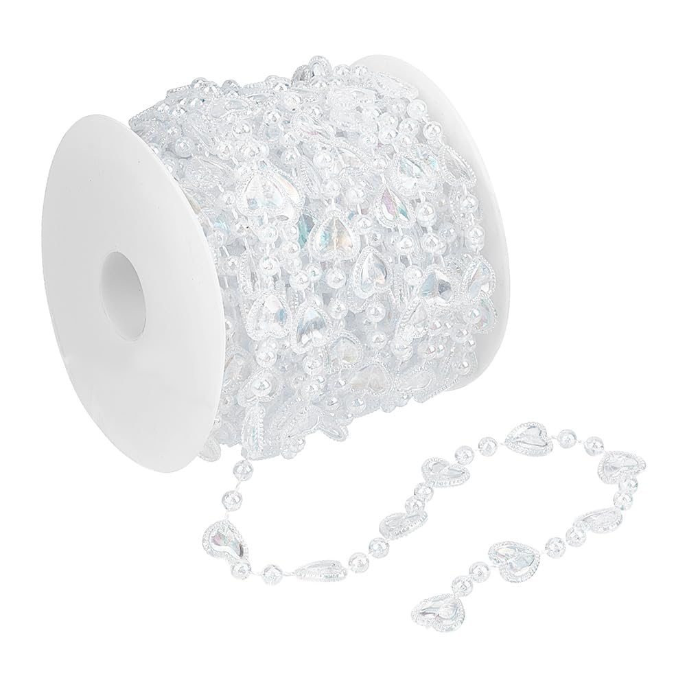 BENECREAT Catena di Perline di Cristallo Trasparente da 49.2 piede/15 m, Catena di Perline Acriliche A Forma di Cuore per Decorazioni Fai da Te per Feste di Matrimonio (Colorate)