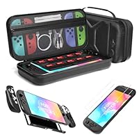 QUAGGY Switch 2 Case for Nintendo Switch 2 Console & Accessories, Switch 2 Carrying Case with 12 Game Card Slots, Portable Hard Shell Pouch Carrying Travel Game Bag(Black+Black bag)