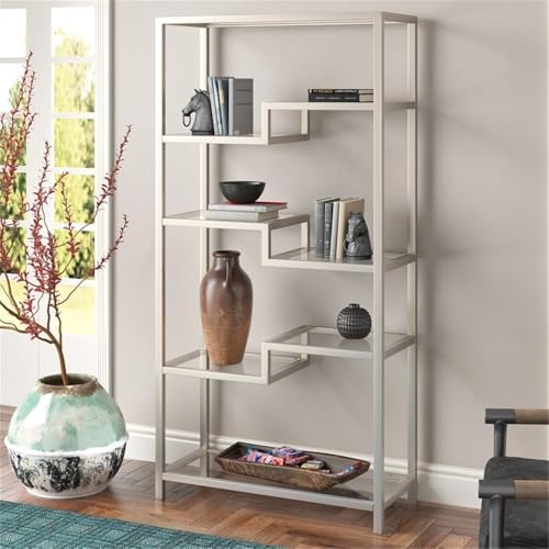Image of Johann 68'' Tall, Rectangular 8 shelves Bookcase in Satin Nickel