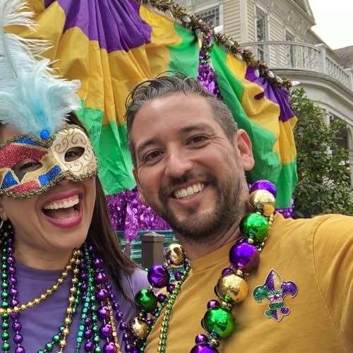 Image of Mardi Gras Brooch MARDI GRAS Glitter Brooch Mask Crown Fleur De Lis Brooch Pin Sparkly Holiday Jewelry for Women Girls Gift Fat Tuesday Celebrations