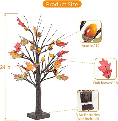 Monsense 2 Pack 24 Inch Lighted Oak Maple Tree Fall Decorations For Home, Battery-Powered Fall Centerpieces For Tables, Suitable For Autumn, Thanksgiving, And Halloween Decor #TOP5