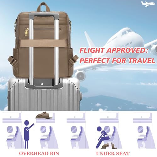 Image of KKXIU Backpack Purse for Women - Multi-pocket Leather backpack for Travel, Work & School with Anti-Theft Lock Pocket, Luggage Strap & Water Bottle Pockets - 13x14x5.2 Inch, 1.67lb (Khaki)