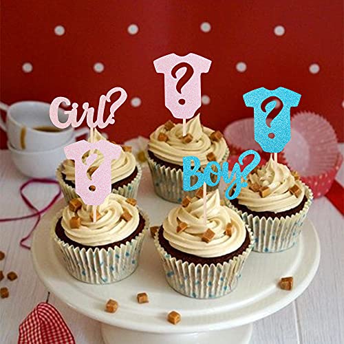 36 Pcs Glitter Boy Or Girl Cupcake Toppers Gender Reveal Onesie Question Mark Cupcake Picks Gender Reveal Theme Baby Shower Kids Birthday Party Cake Decorations Supplies #TOP4