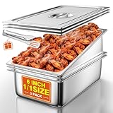 WantJoin Steam Table Hotel Pans with Lid 1/1 Full Size 6 Inch Deep 3 Pack, Stainless Steel Metal Tray Sets Food Storage Container, Commercial Restaurant Chafing Dishes Buffet Warmer Catering Supplies