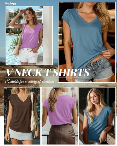 Image of Huukeay 3 Pack Women's V Neck Cap Sleeve T Shirts
