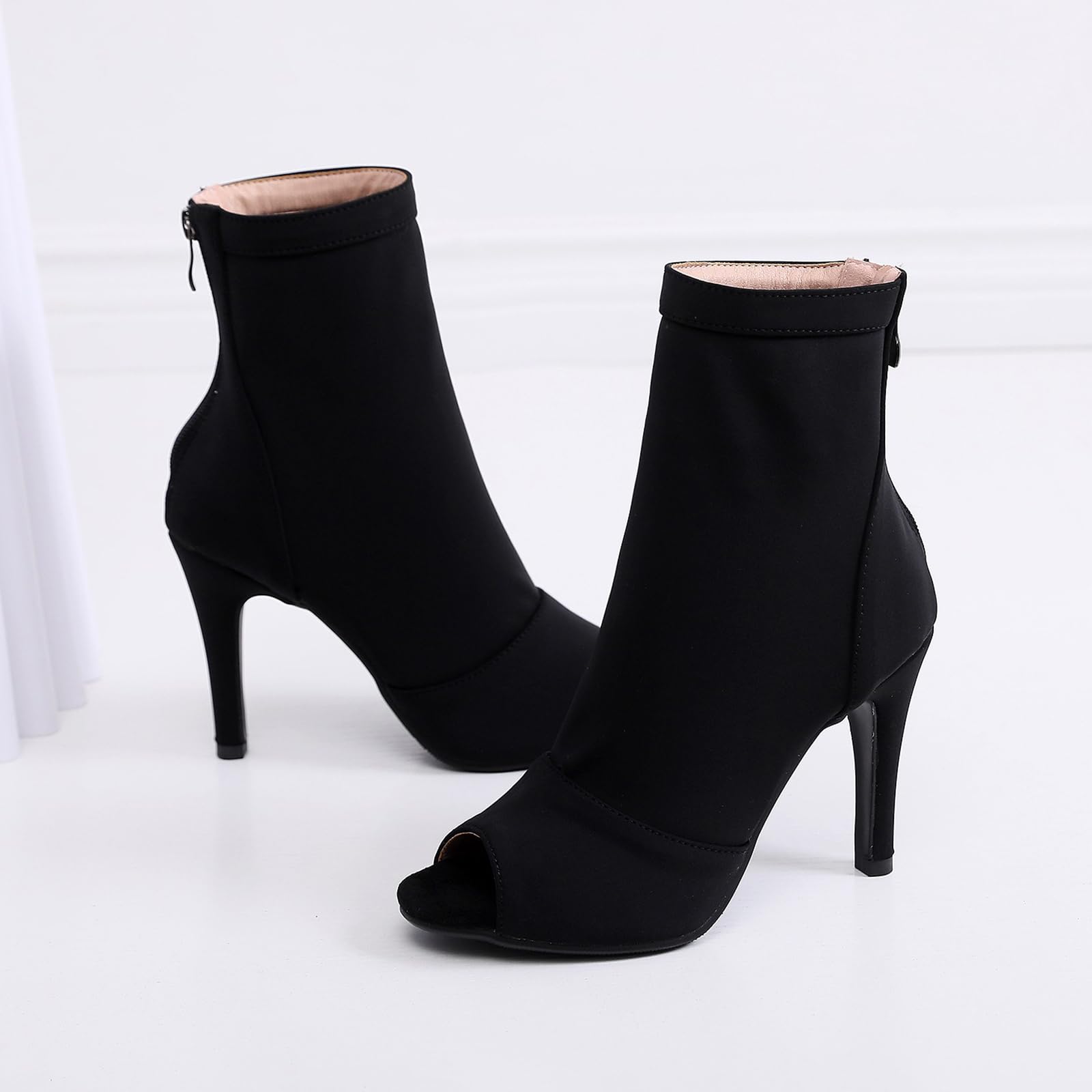 SWDZM Scarpe da Ballo Stivaletto Latino Americano Donna Punta Aperta con Tacco Alto Stivaletti da Sala Festa,Nero,Tacco 8.5cm,Gomma,41 EU