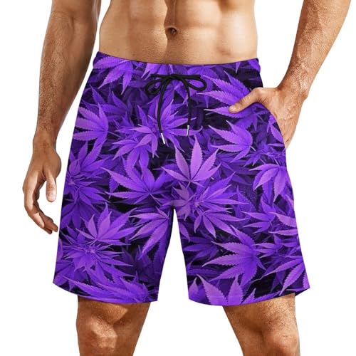 Purple Pot Leaf Men's Swim Trunk Quick-Dry Shorts with Mesh Lining And Pockets2