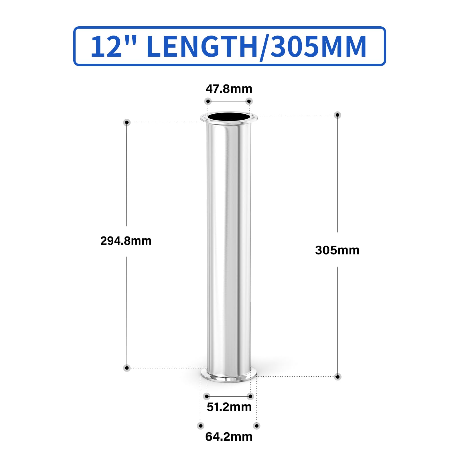 1 Stück 2" Tri Clamp 64MM OD Ferrule Flansch Sanitär Spool Tube 304 Edelstahl Nahtlose Rundrohre mit Unterlegscheiben (Rohrlänge: 12"/305MM)