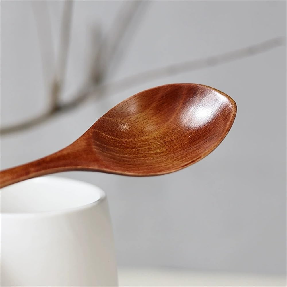 Cucchiaio di Legno da Cucina Cucchiaio di Legno in Stile Giapponese for Adulti, Semplice, retrò, for zuppa, Cucchiaio di Riso, 18x3,5 cm