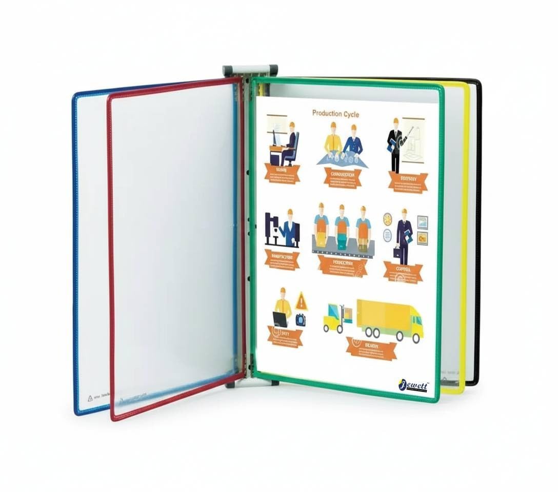 JEWETT Heavy-Duty Plastic Wall-Mounted Document Organizer ,5 Multicolored A4 Hanging Folders for Office, Home, Classroom & Workspace Filing (Pack of 2)