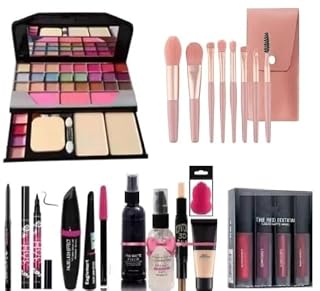 Just Tya | All-in-One Full Makeup Kit for Women & Girls - Complete Combo with Eyeshadow, Lipstick, Eyeliner, Kajal, Foundation, Primer, Brushes, Sponge & More | Beginner & Professional Set