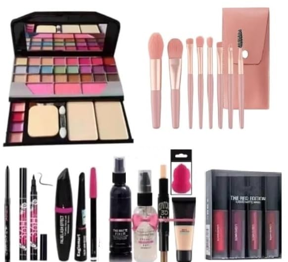 Image of Just Tya | All-in-One Full Makeup Kit for Women & Girls - Complete Combo with Eyeshadow, Lipstick, Eyeliner, Kajal, Foundation, Primer, Brushes, Sponge & More | Beginner & Professional Set