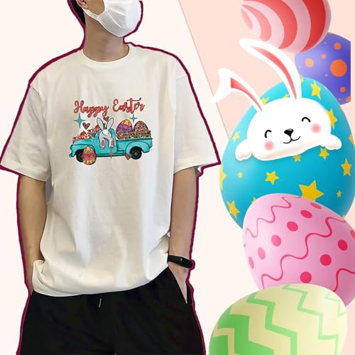 Rtkhfze S13 9 Sheets Easter Spring Bunnies Rabbit Heat Transfer Sticker Iron On Patches Cute Decals Eggs Flowers Appliques Iron thumb #1