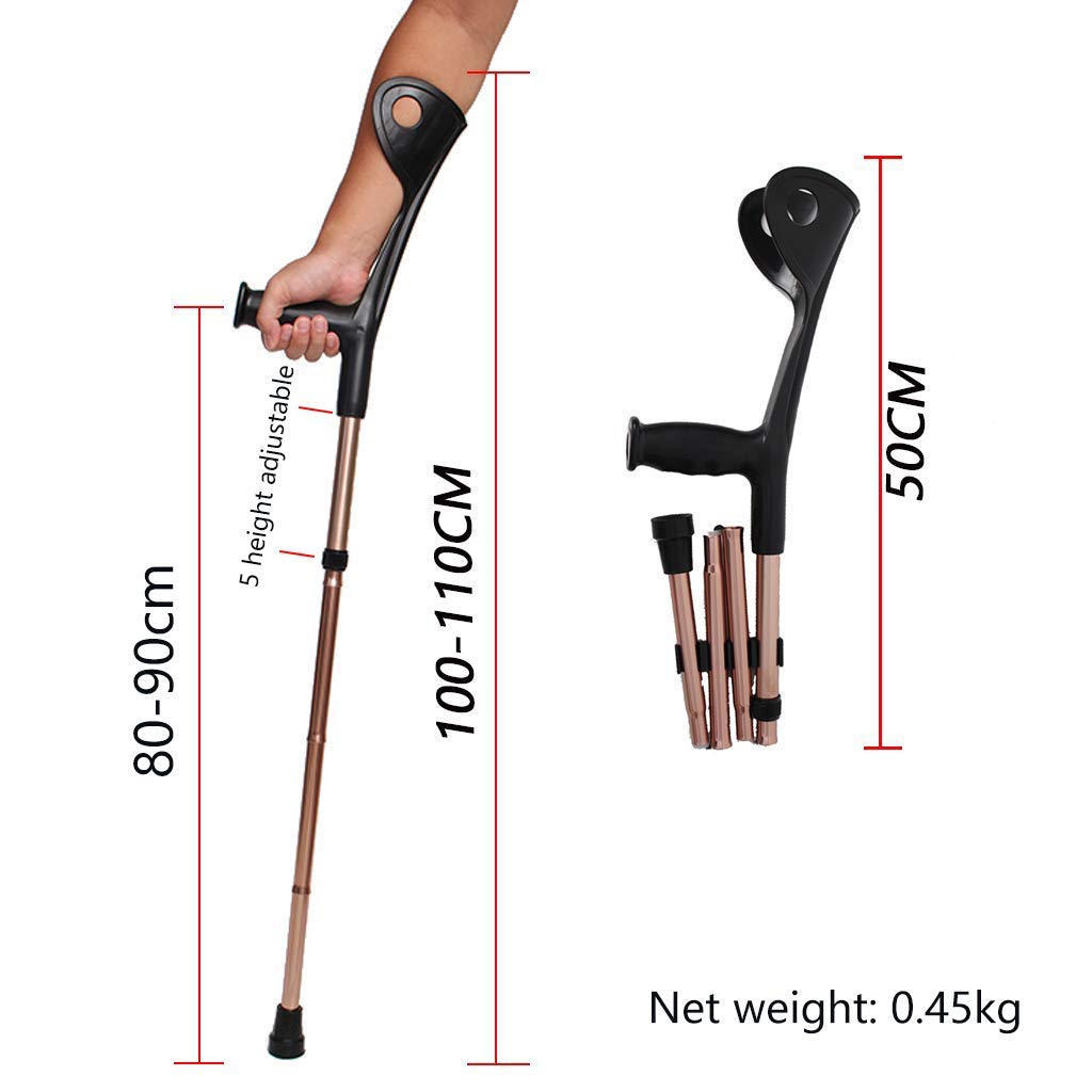 SGSG Muleta de antebrazo Muletas de Codo Plegables Ultraligero Aluminio Asistencia Altura Ajustable (100-110) cm con Mango cómodo, 2 Piezas