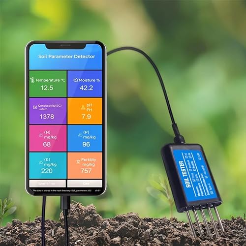 Image of LABART Professional 8 in 1 Soil Tester Temperature Moisture EC PH NPK Soil Sensor Portable USB Type-C for Agriculture with Android App inbuild