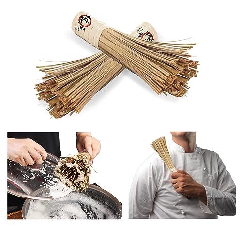 OTYFGHD 12-Inch Bamboo Wok Brush, Flat Brush, Kitchen Cleaning Brushes for Scrubbing and Cleaning Cooking Pots, Pans and Grilling Utensils (1 Pack)