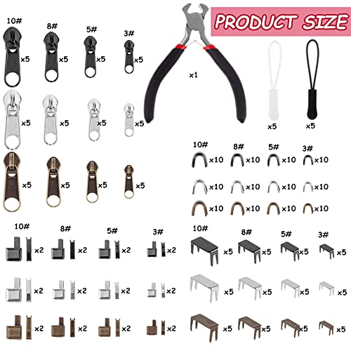 275 Pcs Zipper Repair Kit Replacement Zipper Pull Replacement Zipper Slider Set with Zipper Pulls Zipper Head Slider Zipper Extension Pulls Install Pliers Tool for Jackets Coat Sleeping Bag Backpack - Thumbnail 2