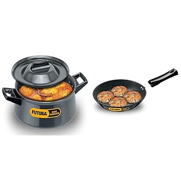 Hawkins Aluminium Futura Hard Anodised Handi Sauce Pan, 3 litres, Black and Futura Hard Anodised Frying Pan, 22Cm,Non-Stick, 3 Liter