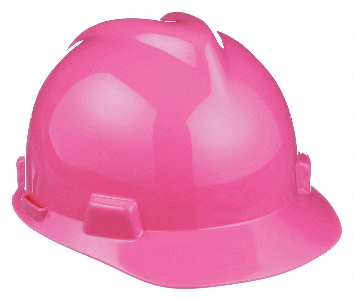 MSA 10155231 V-Gard Cap Style Safety Hard Hat With Staz-on Pinlock Suspension | Polyethylene Shell, Superior Impact Protection, Self Adjusting Crown Straps - Standard Size in Hot Pink