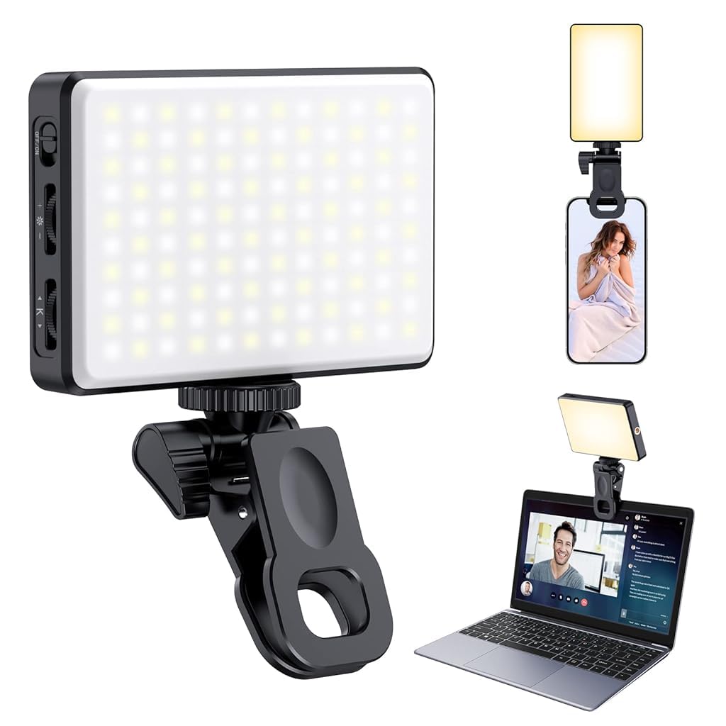 ZORBES® LED Phone Light Clip Light USB Rechargeable Fill Light 3-Color LED Fill Light with Adjustable Brightness Video Light Multipurpose LED Video Light Selfie Fill Light with Color Filter Sheets