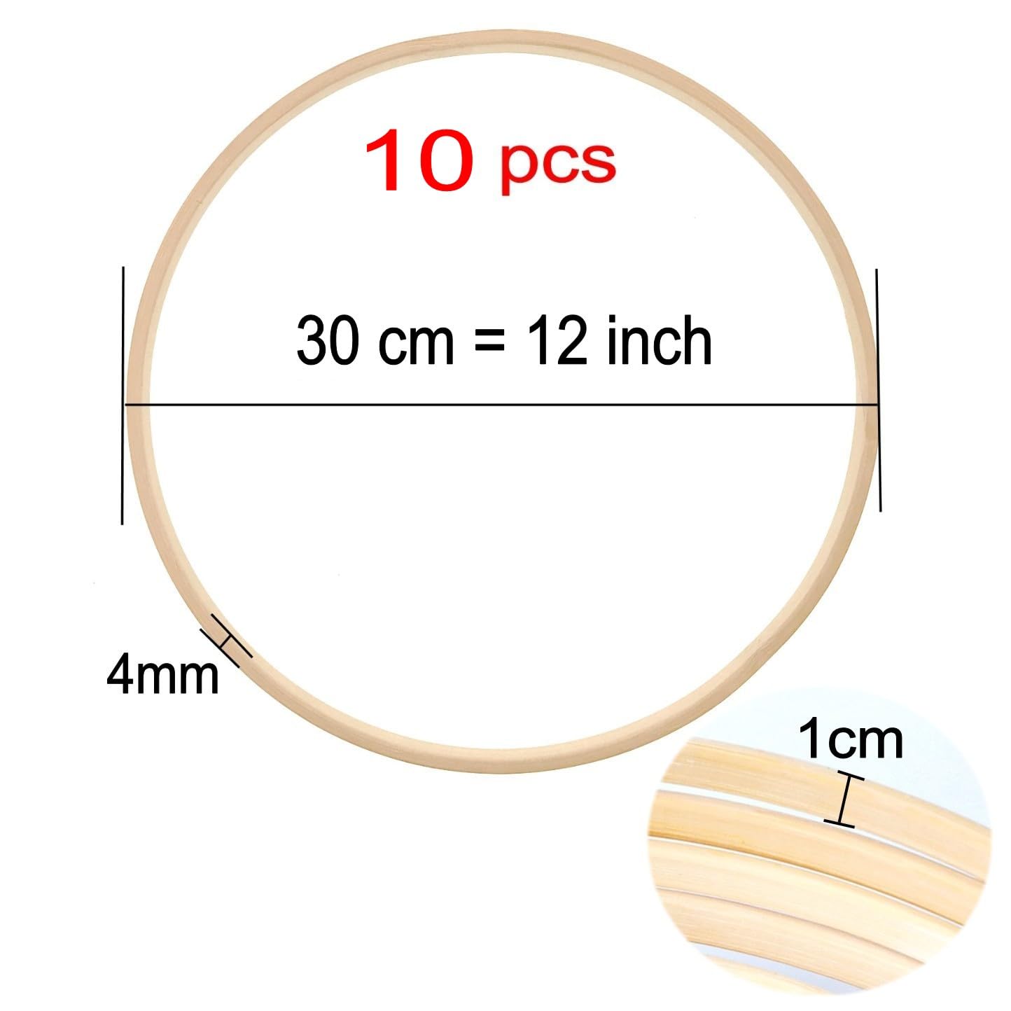JZK 10 Cerchi in Bambù 30cm per Macramè, Acchiappasogni e Ghirlande Floreali
