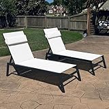 PURPLE LEAF Lounge Chair Set for Outside Aluminum Patio Recliner with Side Table and Pillow Beach Sunbathing Tanning Chairs Pool Chaise Lounger Outdoor White