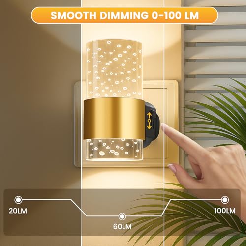2 Pack Night Light Plug in Wall for Living Room, Bedroom & Hallway, Nightlight with Dusk to Dawn Sensor, LED Bedside Lamp Wireless for Home Decor & Accessories, Adjustable Brightness 0-100LM, 3000K - Image 5
