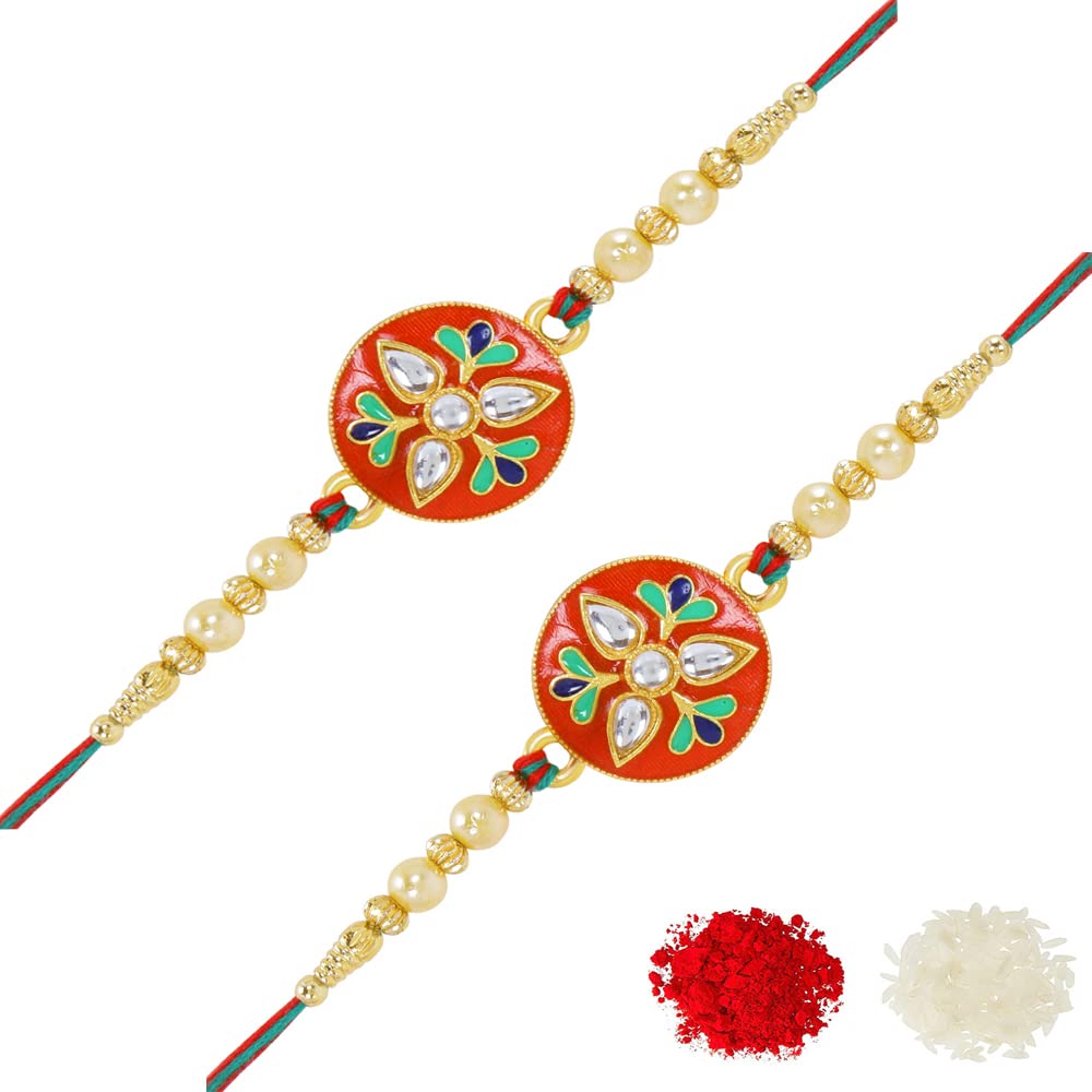 Riddhika Ventures Stylish Kundan and AD Ring Rakhi (Set of 2) (Bracelet) with Roli Chawal and Greeting Card (P2P2) (B08BLXXG2M) Amazon Price History, Amazon Price Tracker