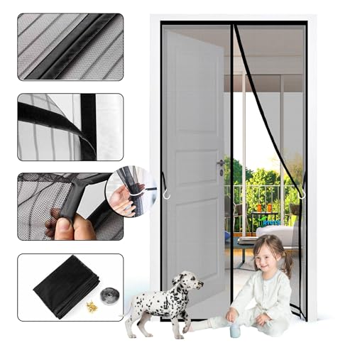 Moustiquaire porte magnétique 190x265 cm rideau anti mouche noir