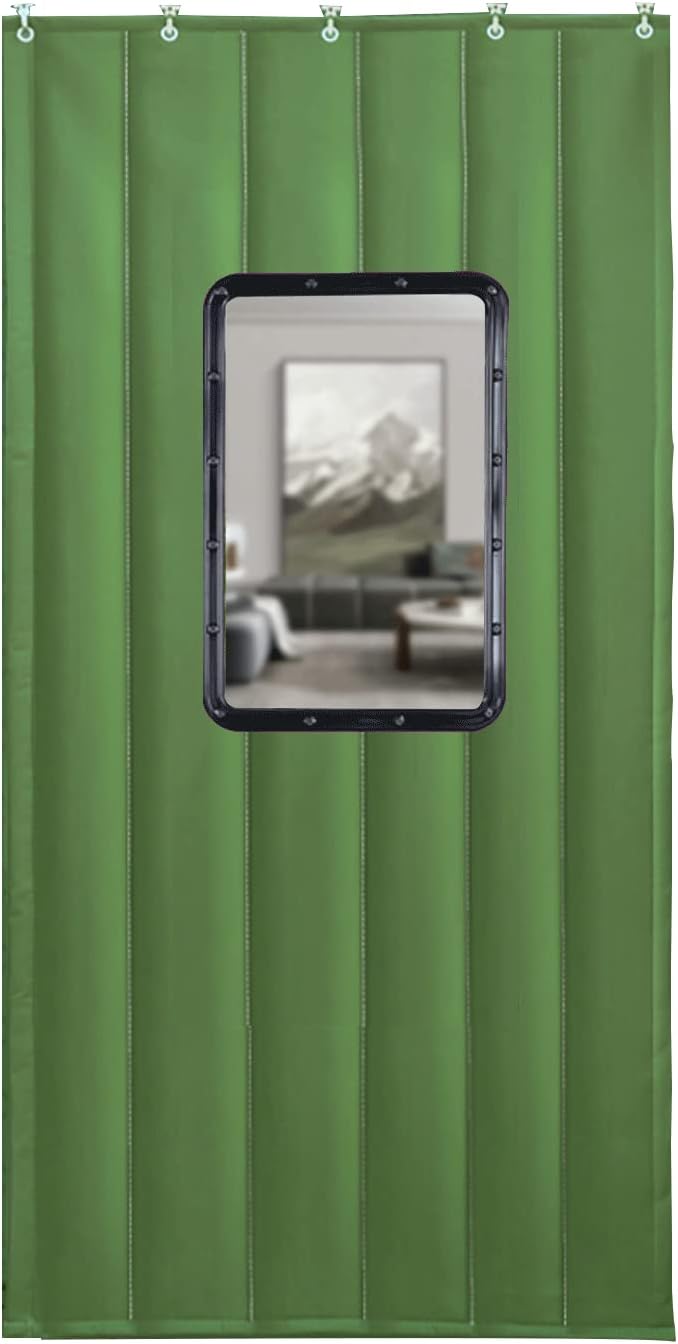 Home Thermal Insulated Door Curtain Winter thick cotton door curtains, household shopping malls supermarket cold storage insulation partition curtains 110cm*200cm43.30x78.74in green（withwindow）