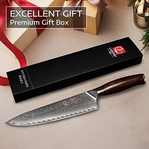 YARENH Damascus Chef Knife 8 Inch with Sheath, Professional Kitchen Knife, 73 Layers Damascus High Carbon Steel, Full Tang Sandalwood Handle, FYW Series - Image 7