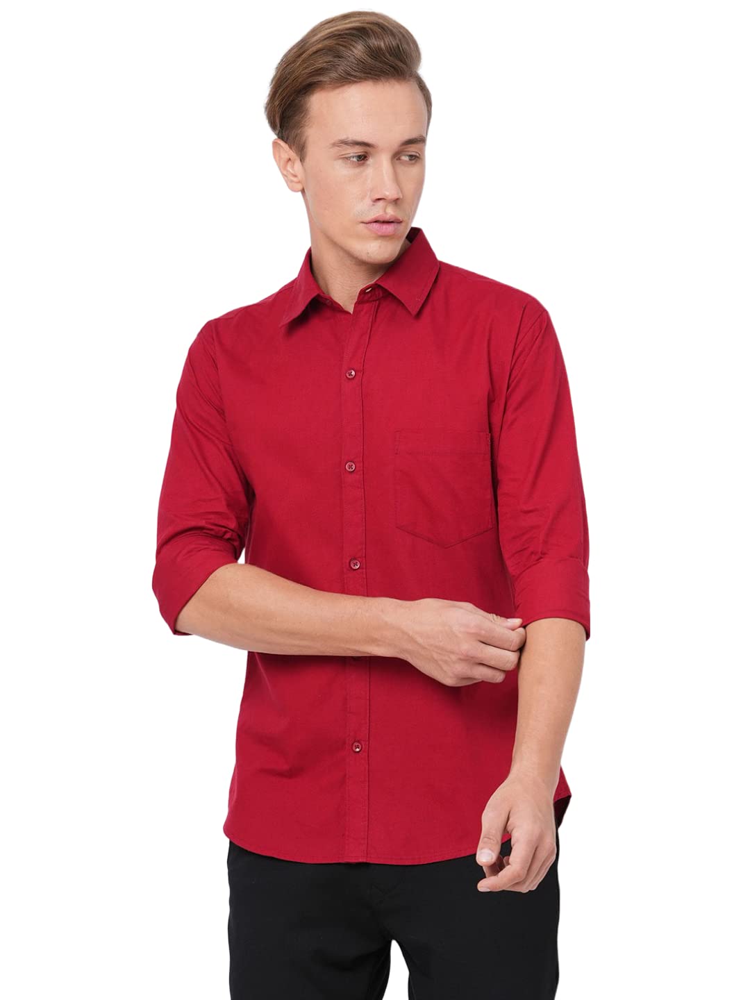 GoSriKi Men's Cotton Blend Solid Slim Fit Casual Full Sleeves Shirt (Rikk-Black-Nw-GS) in black