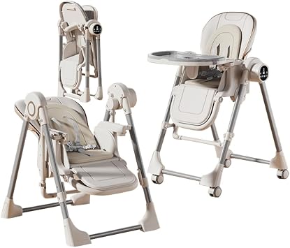 Foldable Baby Highchair & Rocker Seat, White | Adjustable Height Feeding Seat, Gentle Calming Vibration, Suitable Birth to Toddler