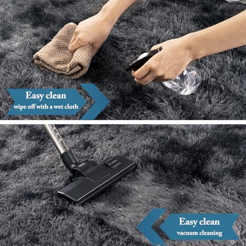 KING DARE Shag Runner Rug 2x6, Soft Fluffy Bedroom Runner Rug Bedside, Non-Slip Washable Plush Fuzzy Carpet for Dorm Girls Boys Kids Room Indoor Decor, Black and Dark Gray