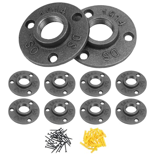 QWORK® 10 pcs Bridas Roscada 3/4'' BSP con 3 Agujeros, Brida de Tubería de Hierro, para Manualidades DIY, Estilo Vintage con Tornillos