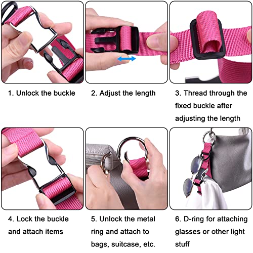 Image of Wisdompro Jacket Gripper Strap, Add a Bag Luggage Straps Baggage Suitcase Belts Travel Accessories with Hook and D-Ring - Make Your Hands Free, Easy to Carry Your Extra Bags - Hot Pink