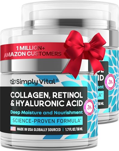 SimplyVital Anti-Aging Collagen Retinol Cream for Face, Neck & Décolleté with Hyaluronic Acid - Made in USA, Daily Collagen, Retinol & Hyaluronic Acid Cream, 2-Pack