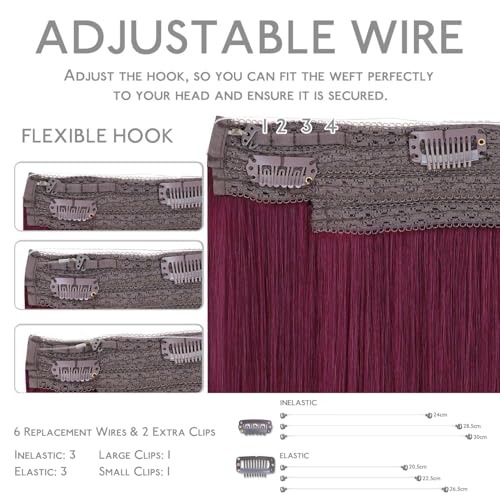 Image of WENNALIFE Wire Hair Extensions Real Human Hair 16 inch 125g Light Burgundy Remy Real Hair Extensions Invisible Wire Human Hair Natural Easy to Apply Reusable for Volume Straight Hair