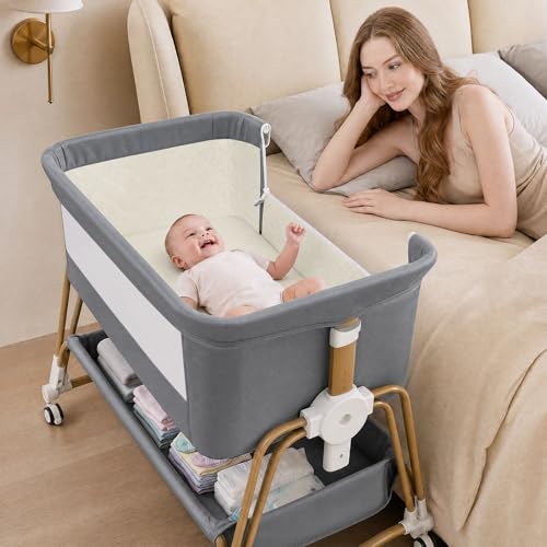 Image of 4-in-1 Baby Bassinet, Portable Bassinet Bedside Sleeper with Mosquito Net