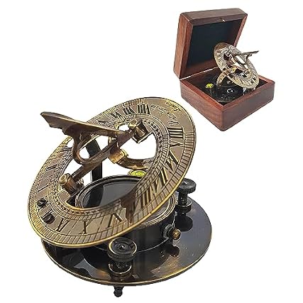 Brass Compass Antique Brass Sundial Compass Marine Boat Gift Pocket Sun Dial in Box Nautical Marine