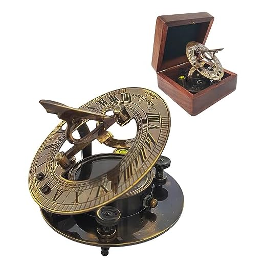Brass Compass - Antique Brass Sundial Compass Marine Boat Gift Pocket Sun Dial in Box Nautical Marine Gift Sun Clock Pirate Ship Replica Watch