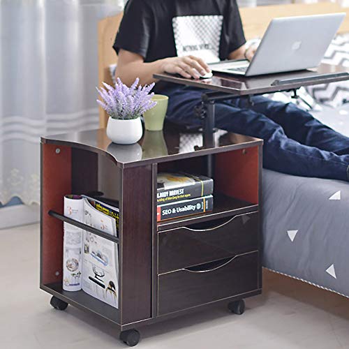 ZXFDM Height Adjustable Wooden Side Table,Modern Movable End Table Bedside Table With Swivel Top,Bedside Desk For Laptop Living Room Bedroom