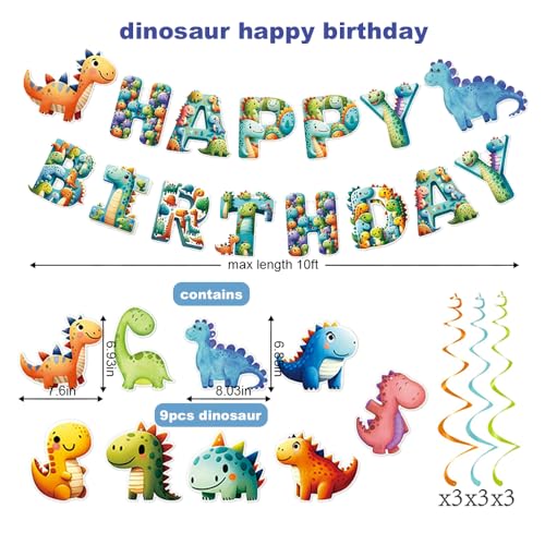 Image of Cute Cartoon Dinosaur Happy Birthday Banner for Kids - Dinosaur Birthday Party Decorations,Dino Happy Birthday Banner Party Supplies - Boys and Girls