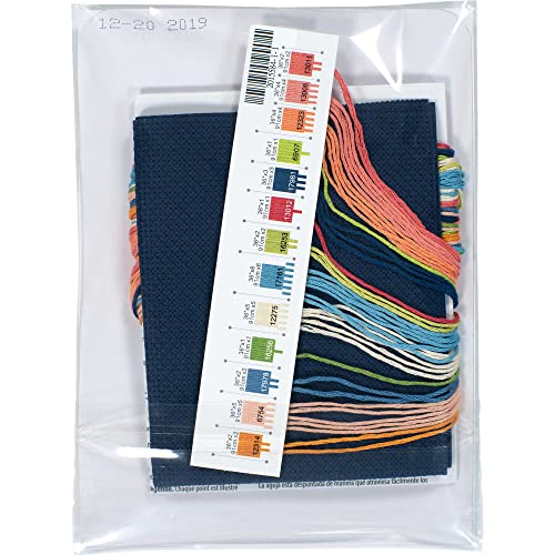 Image of Dimensions 70-65221 Be Joyful in Hope Floral Counted Cross Stitch Kit for Beginners, 14 Cnt. Navy Aida, 5 inch x 7 inch