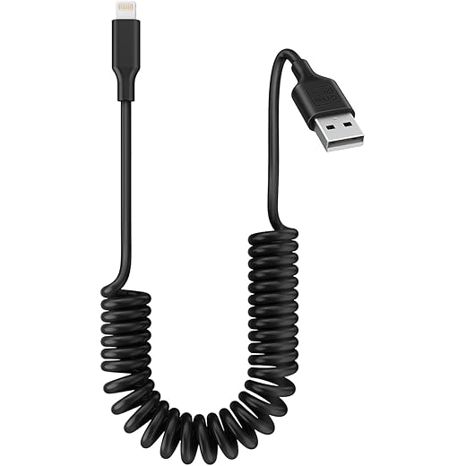Yellowknife 3.3ft Flexible Coil Lightning Cable for Car, Lightning Cable Certified for iPhone 6s Plus 6 Plus 5s 5c 5 SE, iPad Pro Air 2 Mini 2 4 - Black