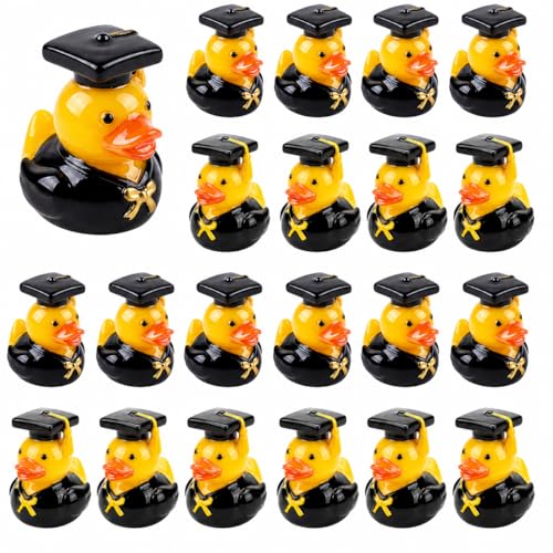 30 Pcs Graduation Miniature Resin Ducks Tiny Yellow Duckies with Mortarboard Caps Mini Figures for DIY Crafts Office Desktop Decor Commencement Party Favors University Milestone Table Decorations