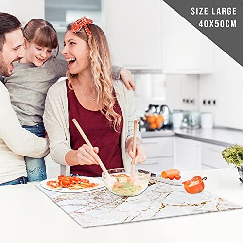 Chopping Board | Glass Chopping Boards for Kitchens | Glass Worktop Savers for Kitchen | Cutting Boards for Kitchen | Chopping Board Non Slip | Small Chopping Board | Marble Effect White Gold