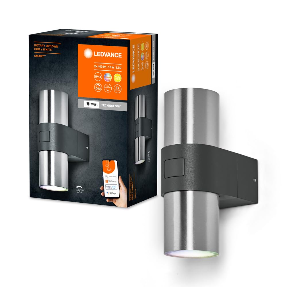 Ledvance, kinkiet zewnętrzny LEDVANCE SMART WiFi, 10 W, 800 lm, srebrny, o ciepłobiałym świetle (3000 K), z głowicą kierunkową, sterowany za pomocą aplikacji, kompatybilny z Google