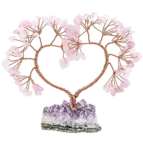 Nupuyai Rose Quartz Crystal Tree with Amethyst Cluster Base