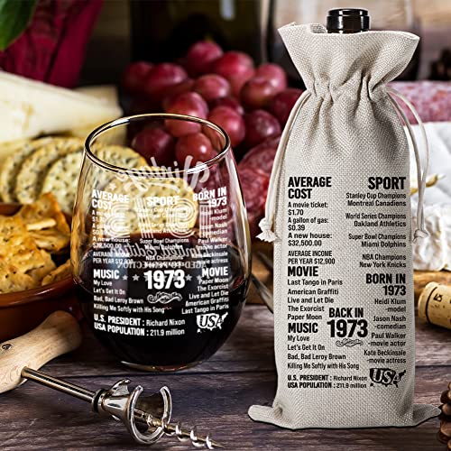 50Th Birthday Gifts For Women Men -50 Year Old Birthday Decoration Gift -50Th Anniversary Party Supplies -15 Oz 1 Stemless Wine Glass And 1 Wine Bag #TOP6